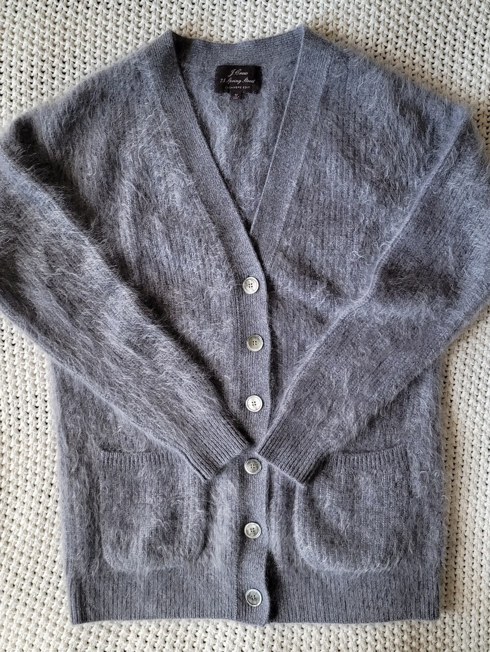 J. Crew 100% Brushed Cashmere Spring Street Oversized V-neck Cardigan, Gray
